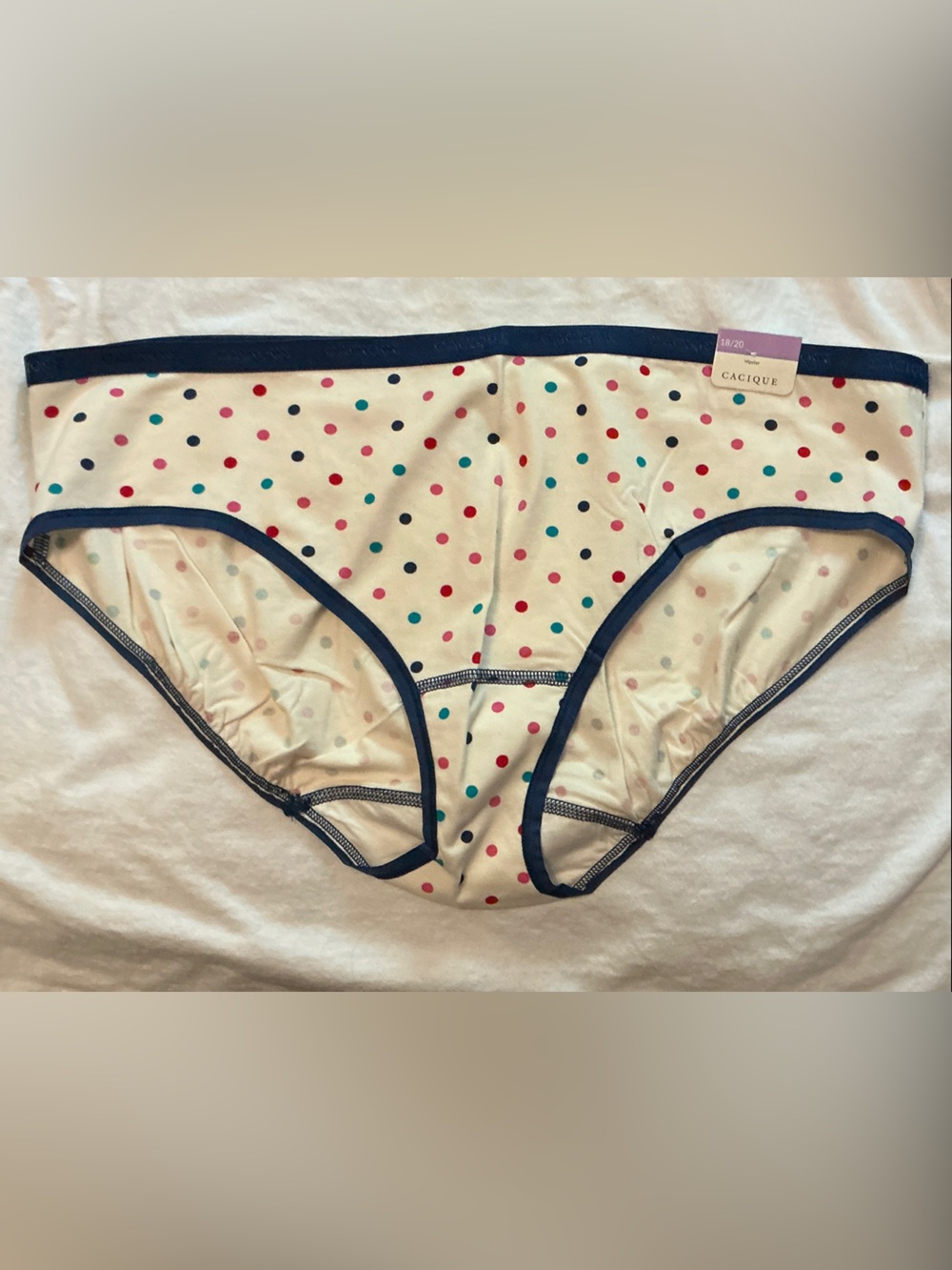 Cacique Cream Polka Dot Bikini Briefs with Navy Trim
